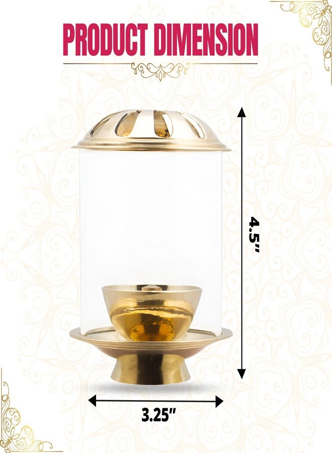 كلاسيك مصباح زيتي كلاسيكي من النحاس الأصفر والزجاج مع غطاء من زجاج البوروسيليكات للمعبد، مصباح زيتي مزخرف من النحاس الأصفر والزجاج مع غطاء زجاجي للصلاة، مصباح زيتي أسطواني من النحاس الأصفر والبوروسيليكات (عبوة من قطعة واحدة) - Image 3